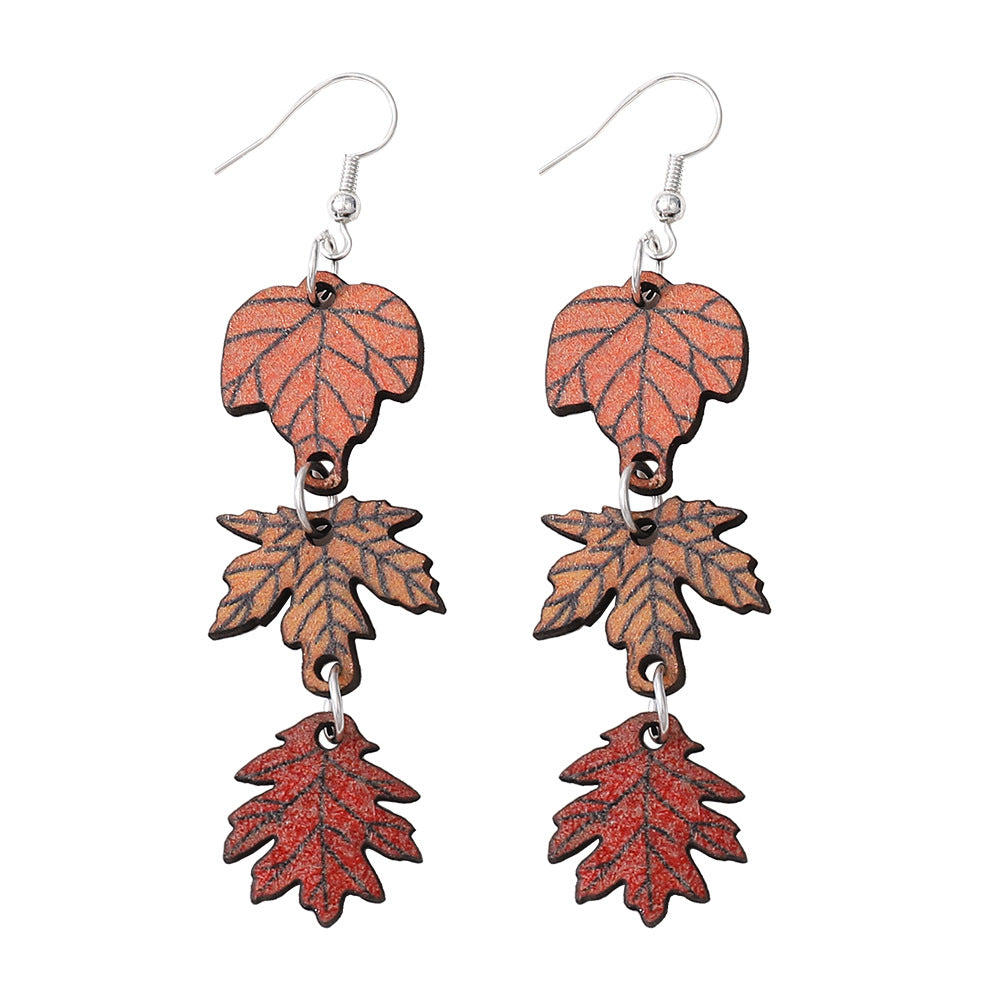 Wholesale Autumn Thanksgiving Maple Leaf Wooden Earrings